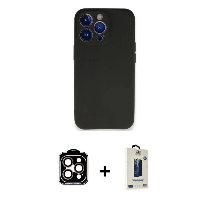 MARSİLYAN™- iPhone 14 Pro Max Kılıf Kozmos Yansıma Özel Seri - Siyah Bilvis Hayalet Cam Ekran Koruyucu + PVD Metal Kamera Lens - TU