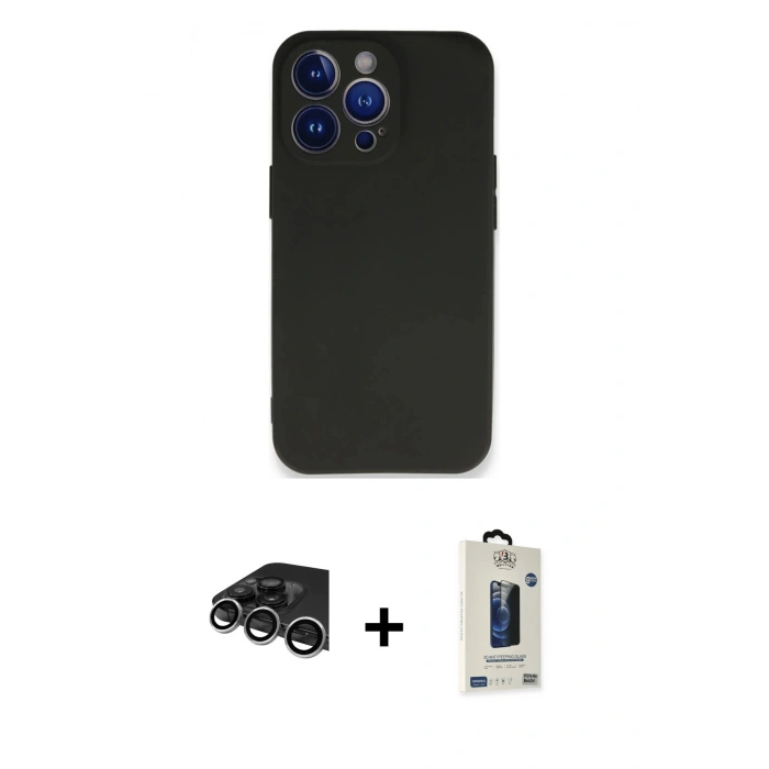 MARSİLYAN™- iPhone 14 Pro Max Kılıf Kozmos Yansıma Özel Seri - Siyah Bilvis Hayalet Cam Ekran Koruyucu + Raze Metal Kamera Lens - GS