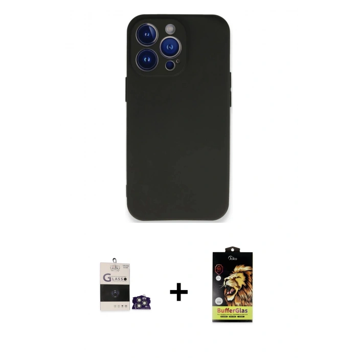 MARSİLYAN™- iPhone 14 Pro Max Kılıf Kozmos Yansıma Özel Seri - Siyah Buffer Cam Ekran Koruyucu + Bilvis Titan Kamera Lens - GS