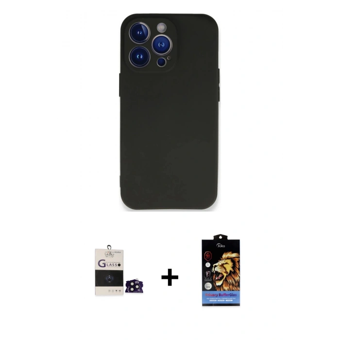 MARSİLYAN™- iPhone 14 Pro Max Kılıf Kozmos Yansıma Özel Seri - Siyah Buffer Hayalet Cam Ekran Koruyucu + Bilvis Titan Kamera Lens - SH