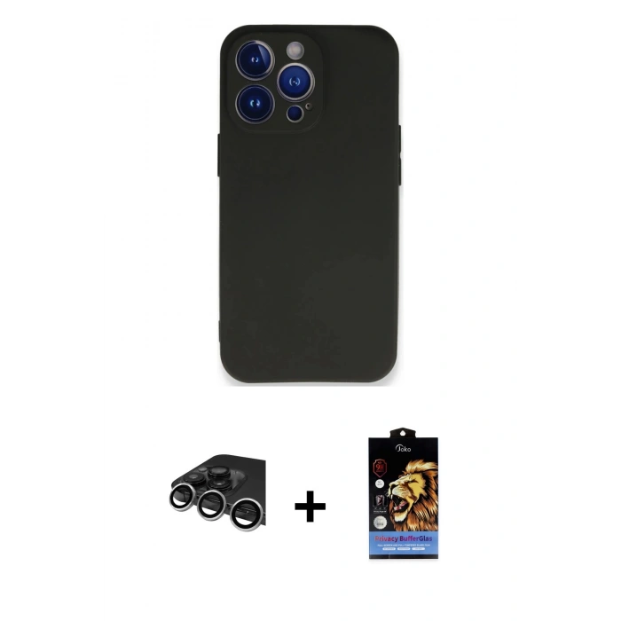 MARSİLYAN™- iPhone 14 Pro Max Kılıf Kozmos Yansıma Özel Seri - Siyah Buffer Hayalet Cam Ekran Koruyucu + Raze Metal Kamera Lens - GS