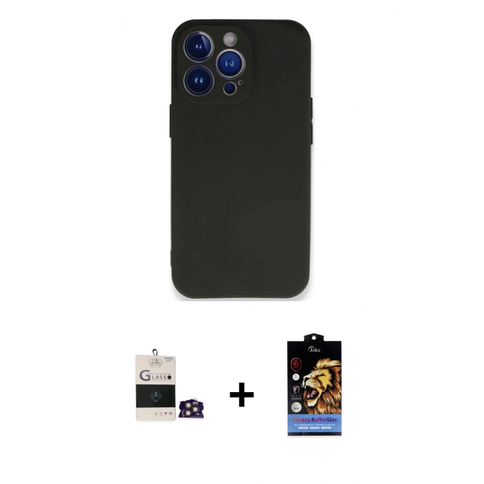 MARSİLYAN™- iPhone 14 Pro Max Kılıf Kozmos Yansıma Özel Seri - Siyah Buffer Hayalet Cam Ekran Koruyucu + Bilvis Titan Kamera Lens - GD