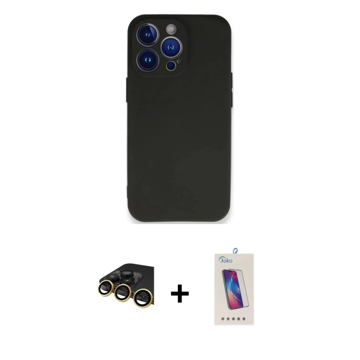 MARSİLYAN™- iPhone 14 Pro Max Kılıf Kozmos Yansıma Özel Seri - Siyah Joko 5D Cam + Raze Metal Kamera Lens - GD