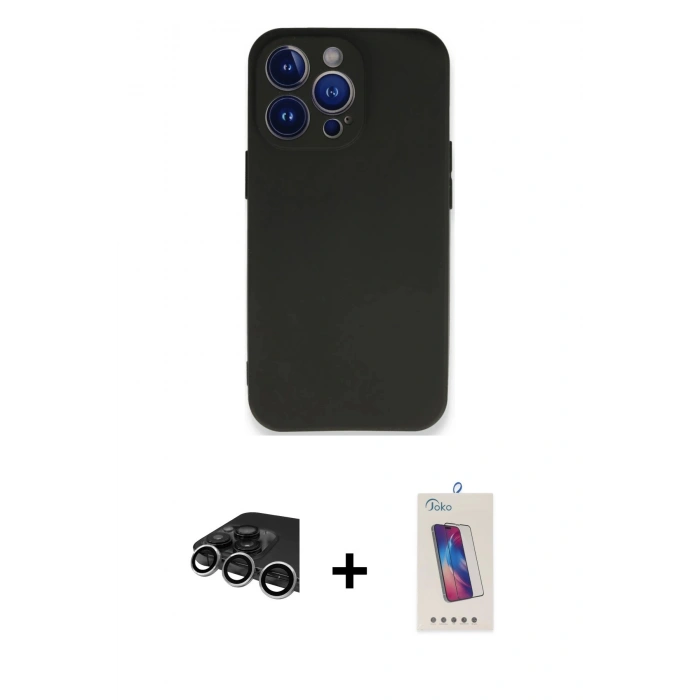 MARSİLYAN™- iPhone 14 Pro Max Kılıf Kozmos Yansıma Özel Seri - Siyah Joko 5D Cam + Raze Metal Kamera Lens - GS
