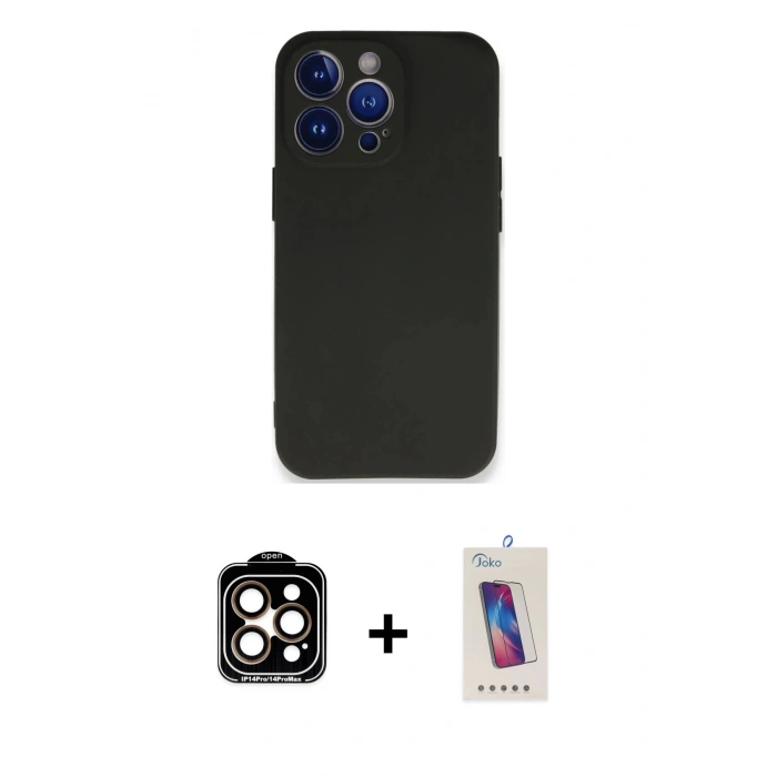 MARSİLYAN™- iPhone 14 Pro Max Kılıf Kozmos Yansıma Özel Seri - Siyah Joko 5D Cam + PVD Metal Kamera Lens - TU