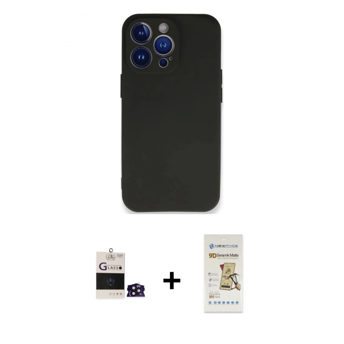 MARSİLYAN™- iPhone 14 Pro Max Kılıf Kozmos Yansıma Özel Seri - Siyah Mat Seramik Nano Ekran Koruyucu + Bilvis Titan Kamera Lens - DNMR