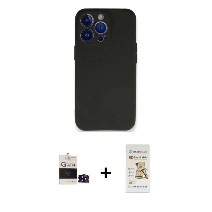 MARSİLYAN™- iPhone 14 Pro Max Kılıf Kozmos Yansıma Özel Seri - Siyah Mat Seramik Nano Ekran Koruyucu + Bilvis Titan Kamera Lens - SH