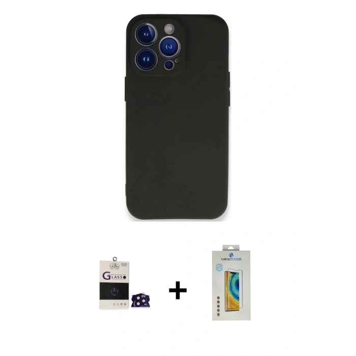 MARSİLYAN™- iPhone 14 Pro Max Kılıf Kozmos Yansıma Özel Seri - Siyah Polymer Nano Ekran Koruyucu + Derin Mor Bilvis Titan Kamera Lens