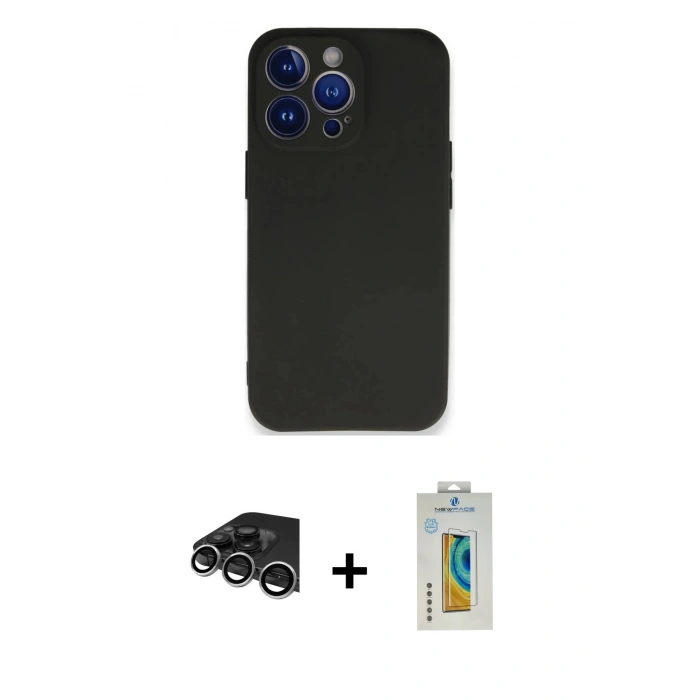 MARSİLYAN™- iPhone 14 Pro Max Kılıf Kozmos Yansıma Özel Seri - Siyah Polymer Nano Ekran Koruyucu + Raze Metal Kamera Lens - GS