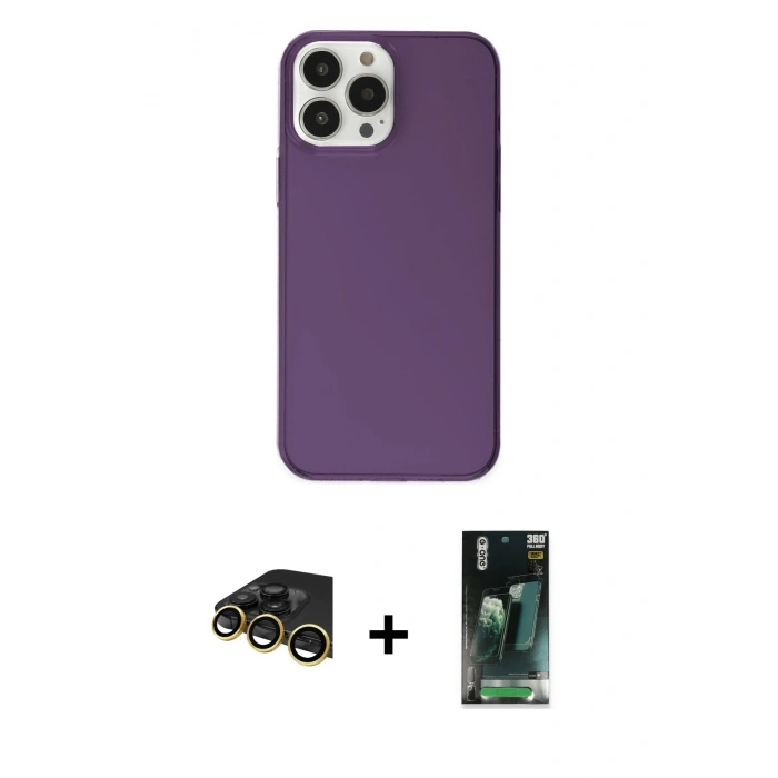 MARSİLYAN™- iPhone 14 Pro Max Kılıf Kutup Doku Koleksiyonu - Şeffaf 360 Full Body Arka Koruyucu + Raze Metal Kamera Lens - GD