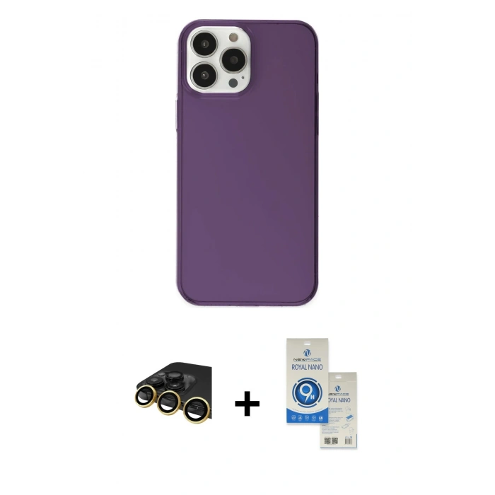 MARSİLYAN™- iPhone 14 Pro Max Kılıf Kutup Doku Koleksiyonu - Şeffaf Royal Nano Ekran Koruyucu + Raze Metal Kamera Lens - GD
