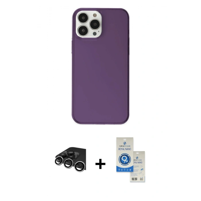 MARSİLYAN™- iPhone 14 Pro Max Kılıf Kutup Doku Koleksiyonu - Şeffaf Royal Nano Ekran Koruyucu + Gümüş Raze Metal Kamera Lens