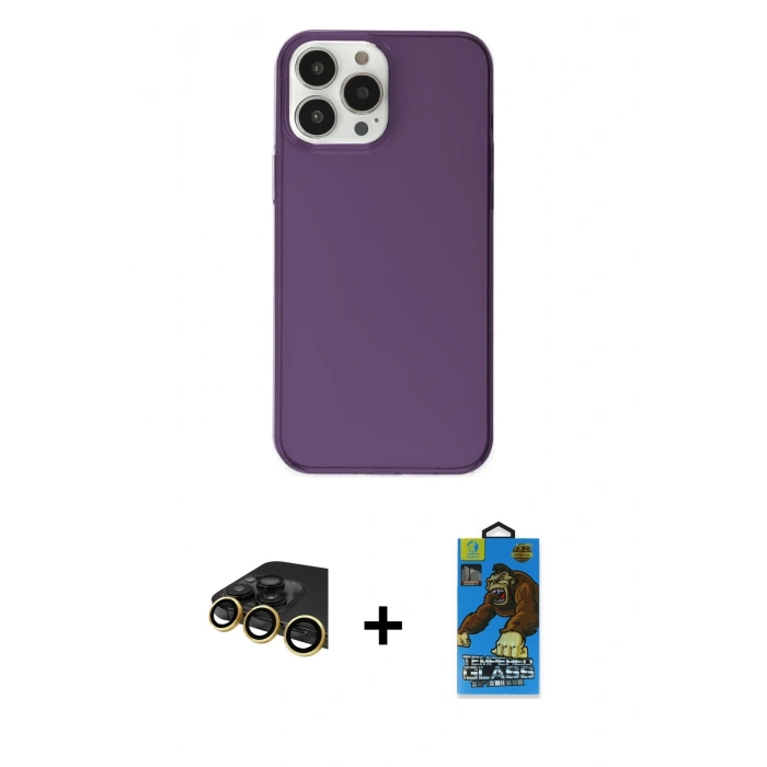 MARSİLYAN™- iPhone 14 Pro Max Kılıf Kutup Doku Koleksiyonu - Siyah 18D Cam Ekran Koruyucu + Raze Metal Kamera Lens - GD