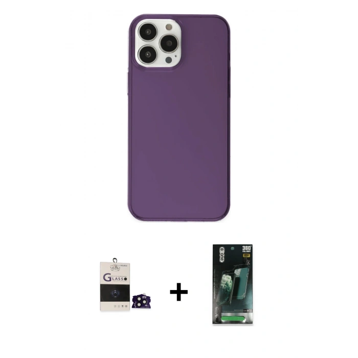 MARSİLYAN™- iPhone 14 Pro Max Kılıf Kutup Doku Koleksiyonu - Siyah 360 Mat Full Body Arka Koruyucu + Bilvis Titan Kamera Lens - SH