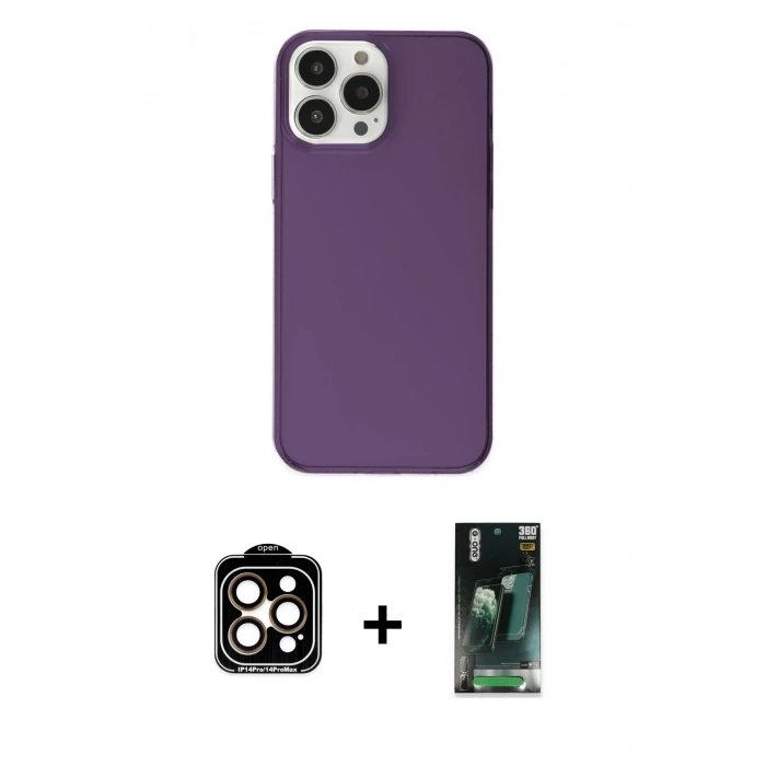 MARSİLYAN™- iPhone 14 Pro Max Kılıf Kutup Doku Koleksiyonu - Siyah 360 Mat Full Body Arka Koruyucu + PVD Metal Kamera Lens - TU
