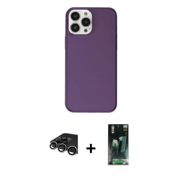 MARSİLYAN™- iPhone 14 Pro Max Kılıf Kutup Doku Koleksiyonu - Siyah 360 Mat Full Body Arka Koruyucu + Raze Metal Kamera Lens - GS