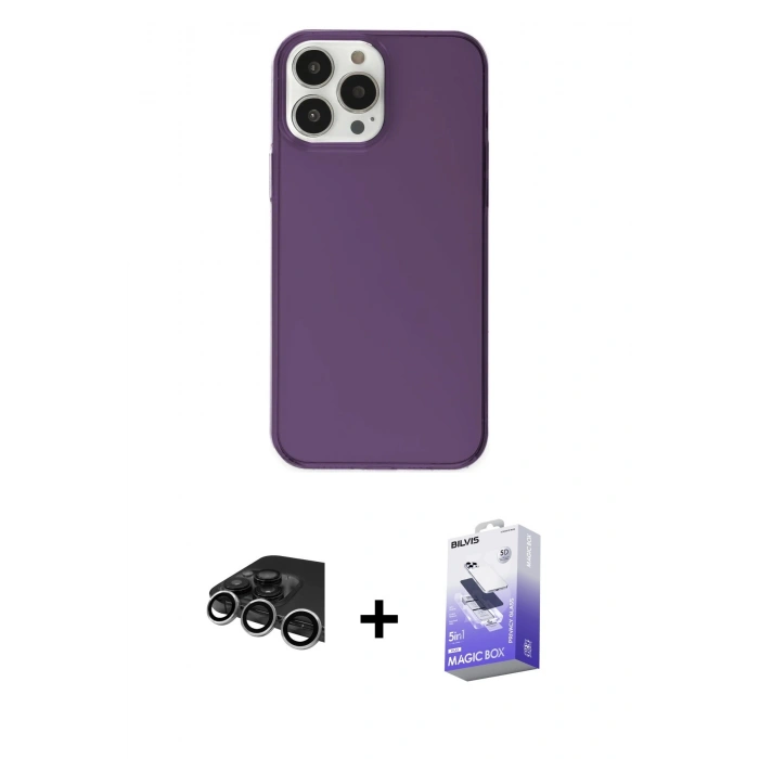 MARSİLYAN™- iPhone 14 Pro Max Kılıf Kutup Doku Koleksiyonu - Siyah Bilvis 5in1 5D Magic Hayalet Cam Ekran Koruyucu + Raze Metal Kamera Lens - GS