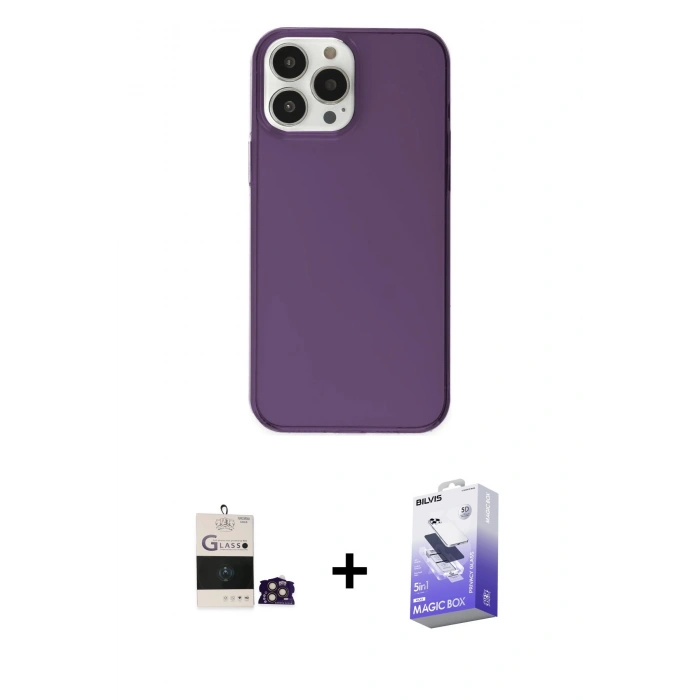 MARSİLYAN™- iPhone 14 Pro Max Kılıf Kutup Doku Koleksiyonu - Siyah Bilvis 5in1 5D Magic Hayalet Cam Ekran Koruyucu + Gold Bilvis Titan Kamera Lens