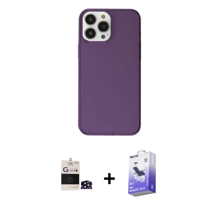 MARSİLYAN™- iPhone 14 Pro Max Kılıf Kutup Doku Koleksiyonu - Siyah Bilvis 5in1 5D Magic Hayalet Cam Ekran Koruyucu + Bilvis Titan Kamera Lens - DNMR