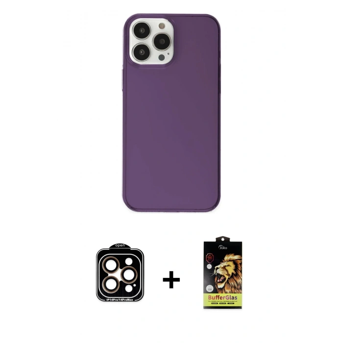 MARSİLYAN™- iPhone 14 Pro Max Kılıf Kutup Doku Koleksiyonu - Siyah Buffer Cam Ekran Koruyucu + PVD Metal Kamera Lens - TU