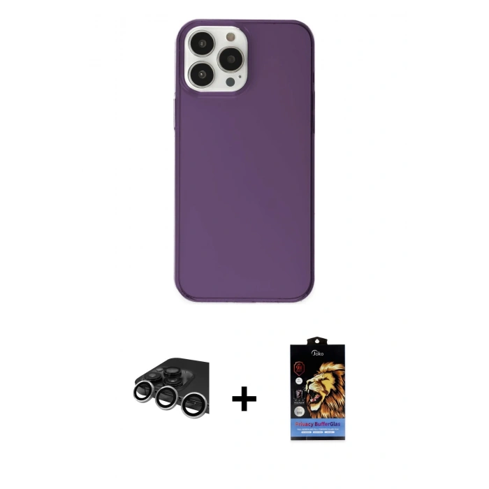 MARSİLYAN™- iPhone 14 Pro Max Kılıf Kutup Doku Koleksiyonu - Siyah Buffer Hayalet Cam Ekran Koruyucu + Raze Metal Kamera Lens - GS