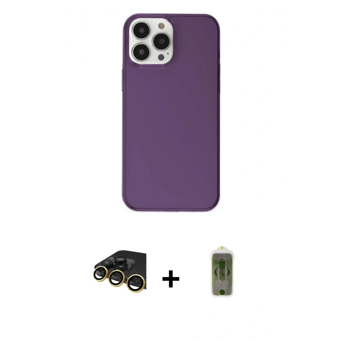 MARSİLYAN™- iPhone 14 Pro Max Kılıf Kutup Doku Koleksiyonu - Siyah Joko Magic 5D Hayalet Cam + Gold Raze Metal Kamera Lens