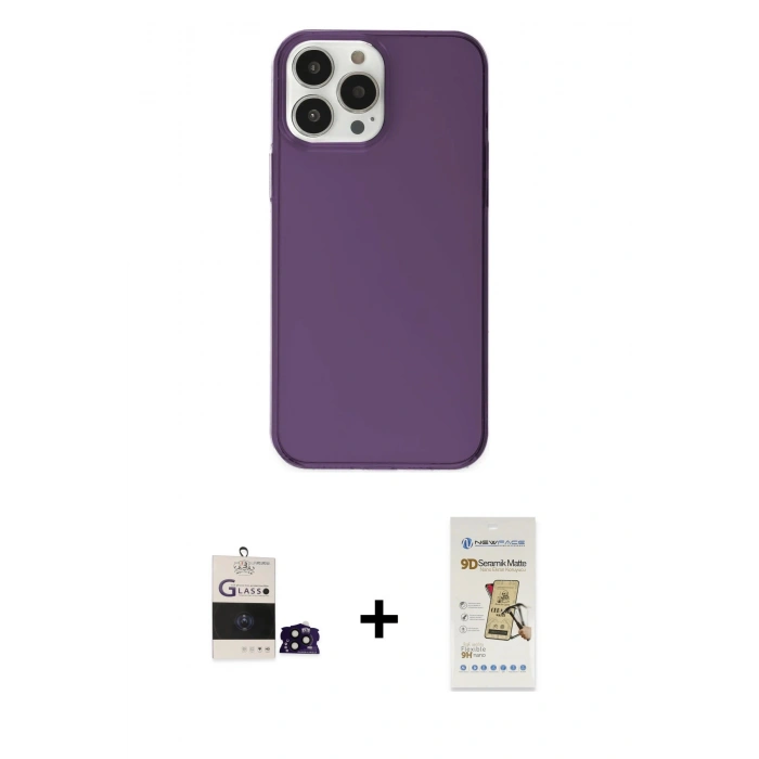 MARSİLYAN™- iPhone 14 Pro Max Kılıf Kutup Doku Koleksiyonu - Siyah Mat Seramik Nano Ekran Koruyucu + Bilvis Titan Kamera Lens - SH