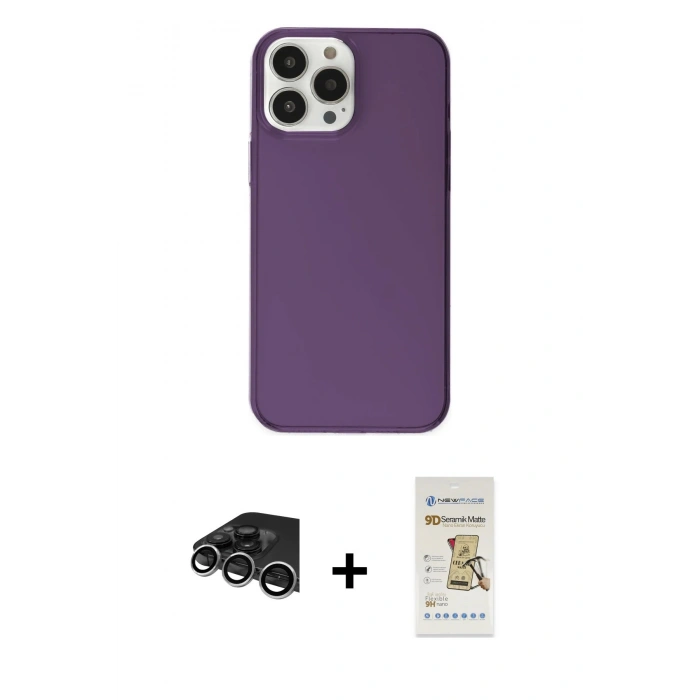 MARSİLYAN™- iPhone 14 Pro Max Kılıf Kutup Doku Koleksiyonu - Siyah Mat Seramik Nano Ekran Koruyucu + Raze Metal Kamera Lens - GS