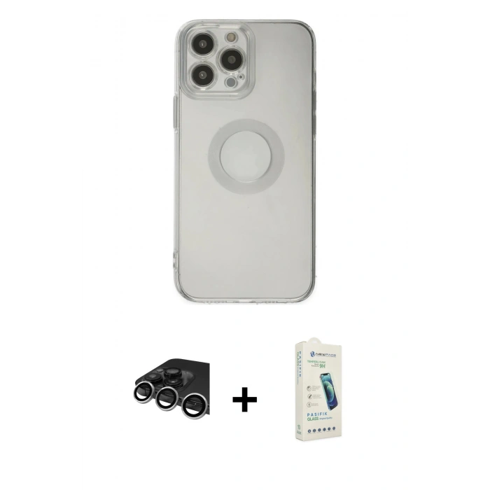 MARSİLYAN™- iPhone 14 Pro Max Kılıf Kutup Klasik - Şeffaf Pasifik Cam Ekran Koruyucu + Raze Metal Kamera Lens - GS
