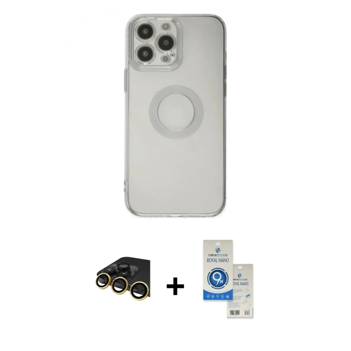 MARSİLYAN™- iPhone 14 Pro Max Kılıf Kutup Klasik - Şeffaf Royal Nano Ekran Koruyucu + Raze Metal Kamera Lens - GD