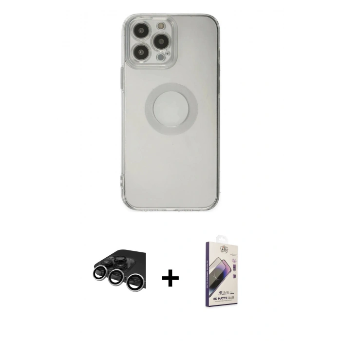 MARSİLYAN™- iPhone 14 Pro Max Kılıf Kutup Klasik - Siyah Bilvis 3D Mat Cam Ekran Koruyucu + Raze Metal Kamera Lens - GS