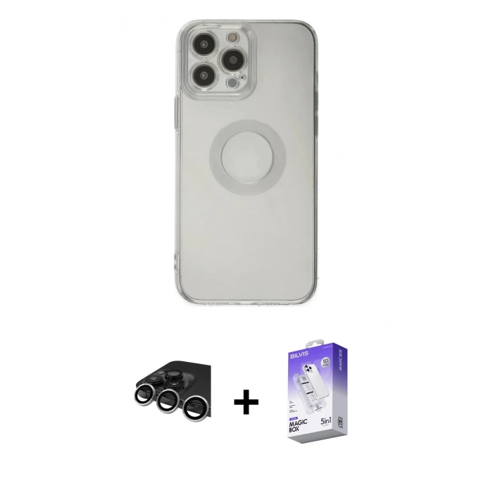 MARSİLYAN™- iPhone 14 Pro Max Kılıf Kutup Klasik - Siyah Bilvis 5in1 3D Magic Cam Ekran Koruyucu + Raze Metal Kamera Lens - GS