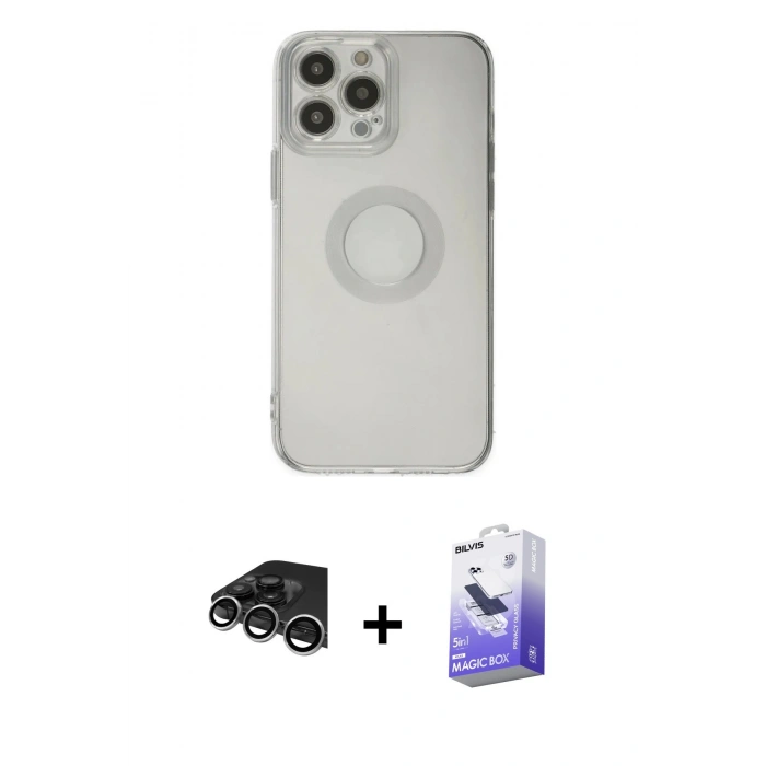 MARSİLYAN™- iPhone 14 Pro Max Kılıf Kutup Klasik - Siyah Bilvis 5in1 5D Magic Hayalet Cam Ekran Koruyucu + Raze Metal Kamera Lens - GS