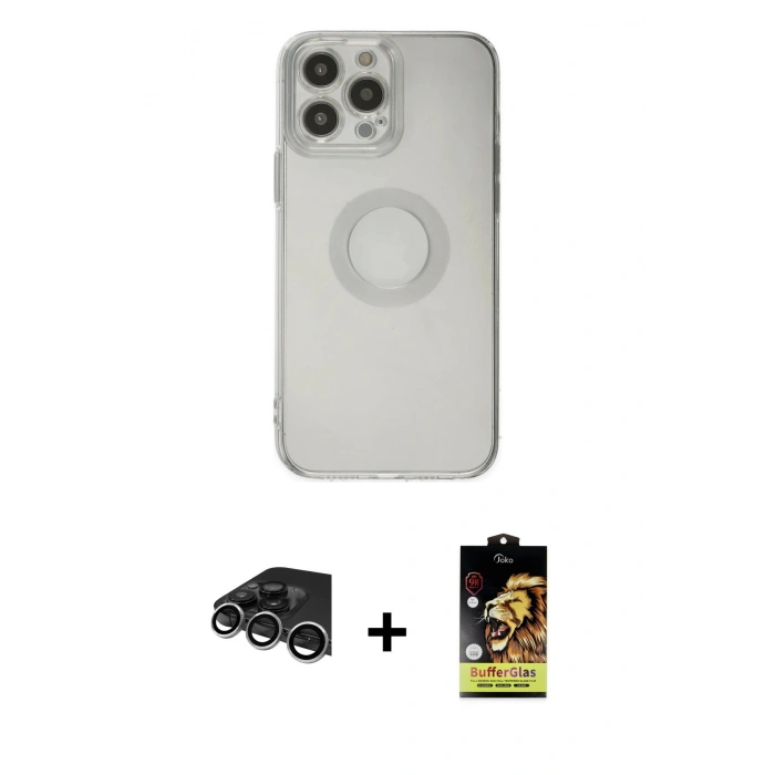 MARSİLYAN™- iPhone 14 Pro Max Kılıf Kutup Klasik - Siyah Buffer Cam Ekran Koruyucu + Raze Metal Kamera Lens - GS