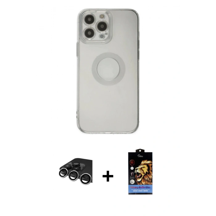 MARSİLYAN™- iPhone 14 Pro Max Kılıf Kutup Klasik - Siyah Buffer Hayalet Cam Ekran Koruyucu + Raze Metal Kamera Lens - GS