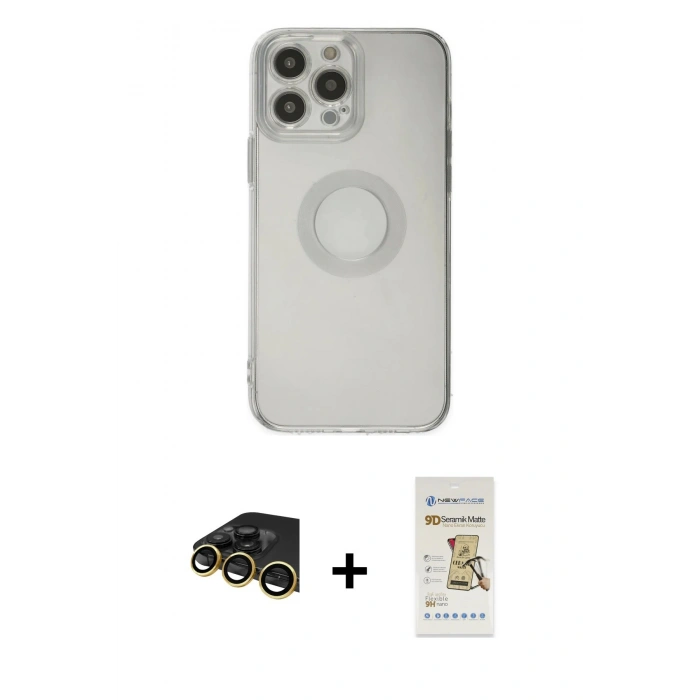 MARSİLYAN™- iPhone 14 Pro Max Kılıf Kutup Klasik - Siyah Mat Seramik Nano Ekran Koruyucu + Raze Metal Kamera Lens - GD