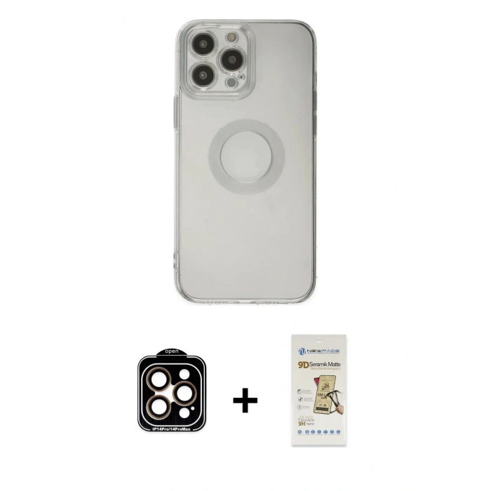 MARSİLYAN™- iPhone 14 Pro Max Kılıf Kutup Klasik - Siyah Mat Seramik Nano Ekran Koruyucu + PVD Metal Kamera Lens - TU
