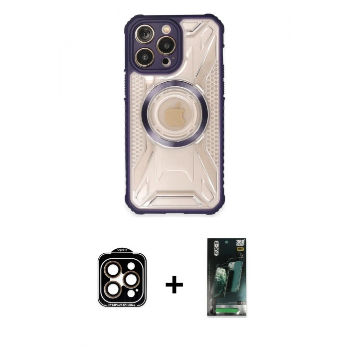 MARSİLYAN™- iPhone 14 Pro Max Kılıf Kutup Modern - Şeffaf 360 Full Body Arka Koruyucu + PVD Metal Kamera Lens - TU