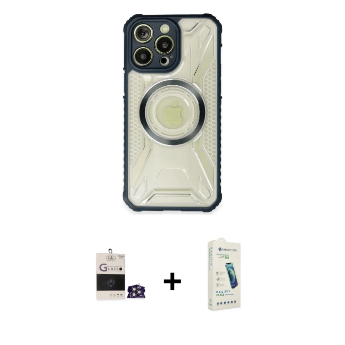 MARSİLYAN™- iPhone 14 Pro Max Kılıf Kutup Modern - Şeffaf Pasifik Cam Ekran Koruyucu + Bilvis Titan Kamera Lens - GS