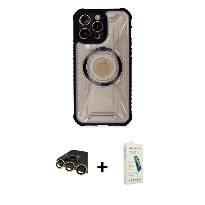 MARSİLYAN™- iPhone 14 Pro Max Kılıf Kutup Modern - Şeffaf Pasifik Cam Ekran Koruyucu + Raze Metal Kamera Lens - GD