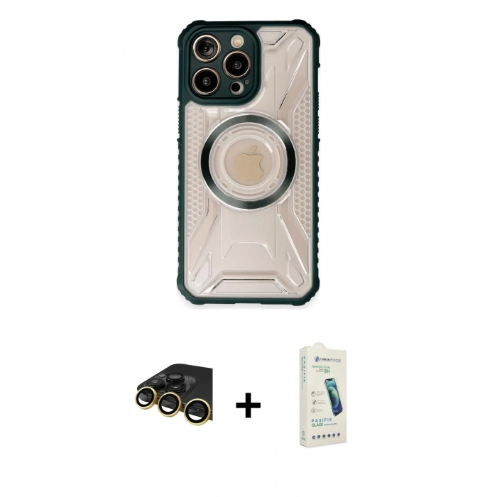 MARSİLYAN™- iPhone 14 Pro Max Kılıf Kutup Modern - Şeffaf Pasifik Cam Ekran Koruyucu + Raze Metal Kamera Lens - GD