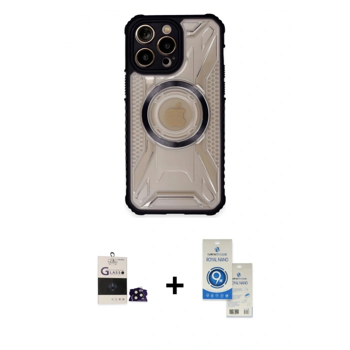 MARSİLYAN™- iPhone 14 Pro Max Kılıf Kutup Modern - Şeffaf Royal Nano Ekran Koruyucu + Bilvis Titan Kamera Lens - SH