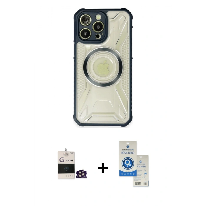 MARSİLYAN™- iPhone 14 Pro Max Kılıf Kutup Modern - Şeffaf Royal Nano Ekran Koruyucu + Bilvis Titan Kamera Lens - GD