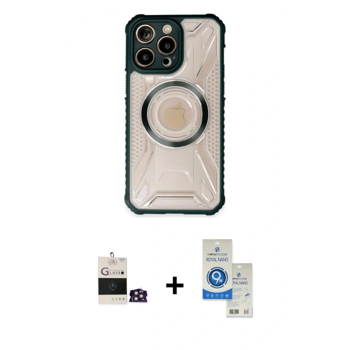 MARSİLYAN™- iPhone 14 Pro Max Kılıf Kutup Modern - Şeffaf Royal Nano Ekran Koruyucu + Bilvis Titan Kamera Lens - GD