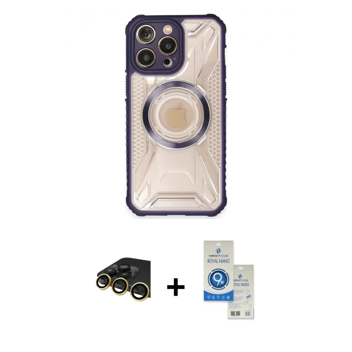 MARSİLYAN™- iPhone 14 Pro Max Kılıf Kutup Modern - Şeffaf Royal Nano Ekran Koruyucu + Raze Metal Kamera Lens - GD