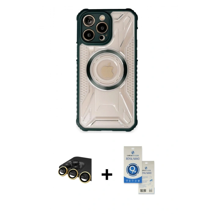 MARSİLYAN™- iPhone 14 Pro Max Kılıf Kutup Modern - Şeffaf Royal Nano Ekran Koruyucu + Raze Metal Kamera Lens - GD