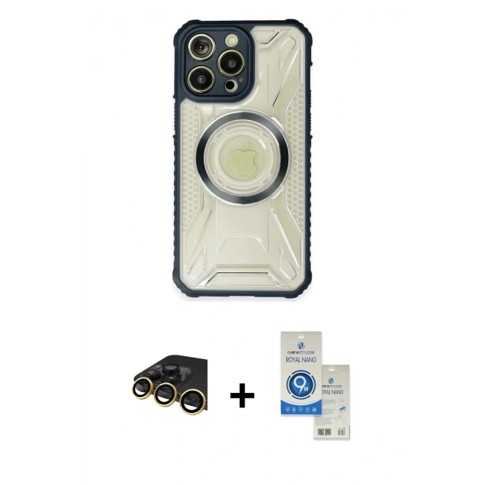 MARSİLYAN™- iPhone 14 Pro Max Kılıf Kutup Modern - Şeffaf Royal Nano Ekran Koruyucu + Raze Metal Kamera Lens - GD