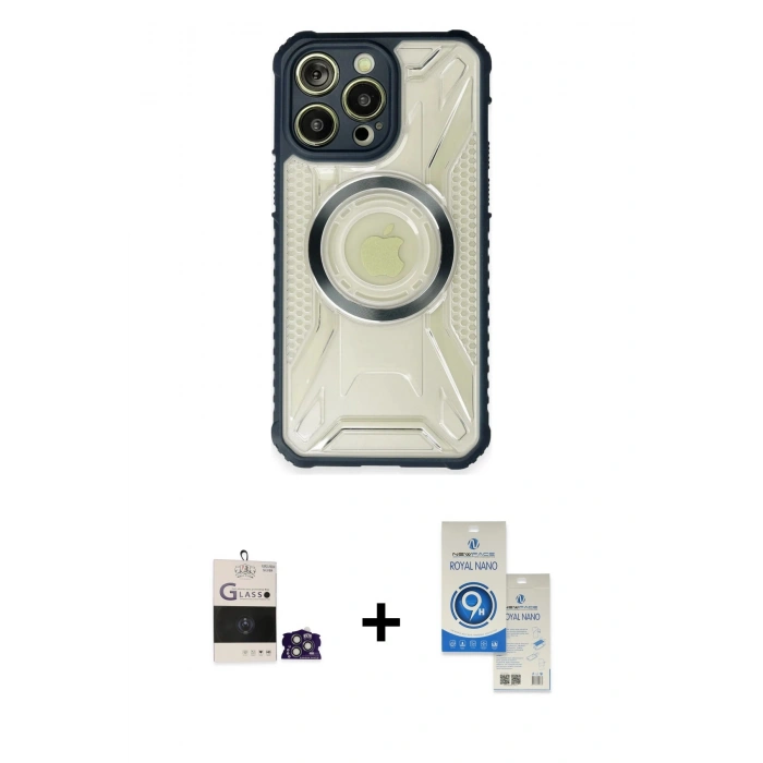 MARSİLYAN™- iPhone 14 Pro Max Kılıf Kutup Modern - Şeffaf Royal Nano Ekran Koruyucu + Bilvis Titan Kamera Lens - GS