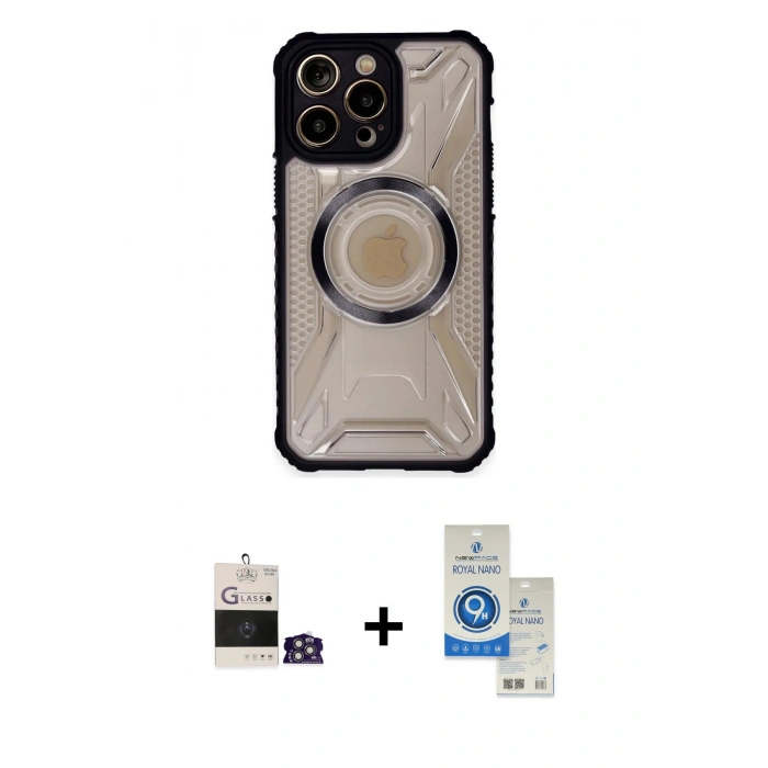 MARSİLYAN™- iPhone 14 Pro Max Kılıf Kutup Modern - Şeffaf Royal Nano Ekran Koruyucu + Bilvis Titan Kamera Lens - GS