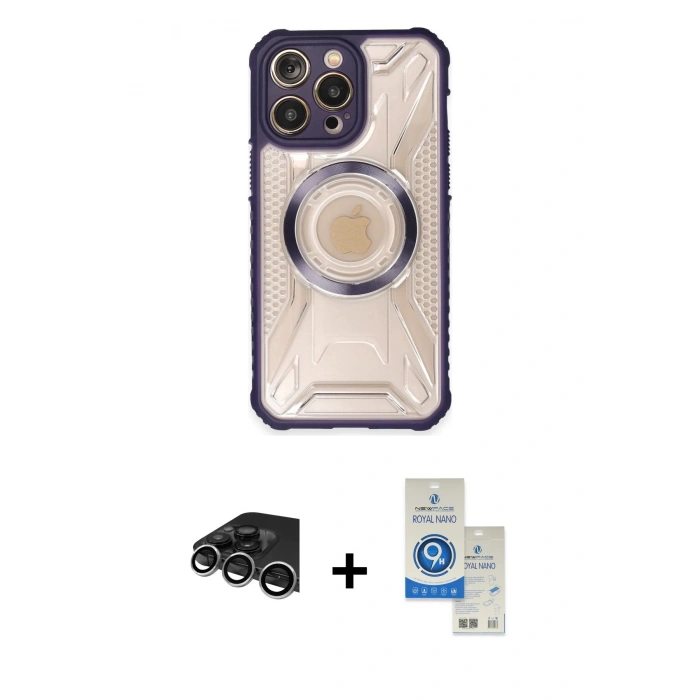 MARSİLYAN™- iPhone 14 Pro Max Kılıf Kutup Modern - Şeffaf Royal Nano Ekran Koruyucu + Raze Metal Kamera Lens - GS
